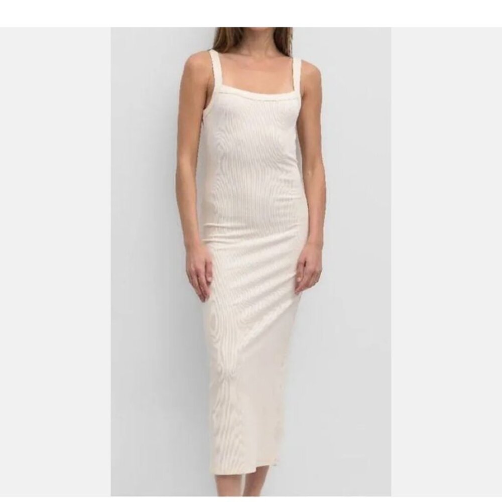 Mod Ref Sz S Fantastic Longer Length Sleeveless Dress Cream Rib Knit